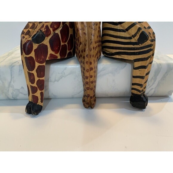 Giraffe & Zebra Lion Hand Carved Wooden African Sculpture Shelf Ornament 8.5" - Picture 7 of 10